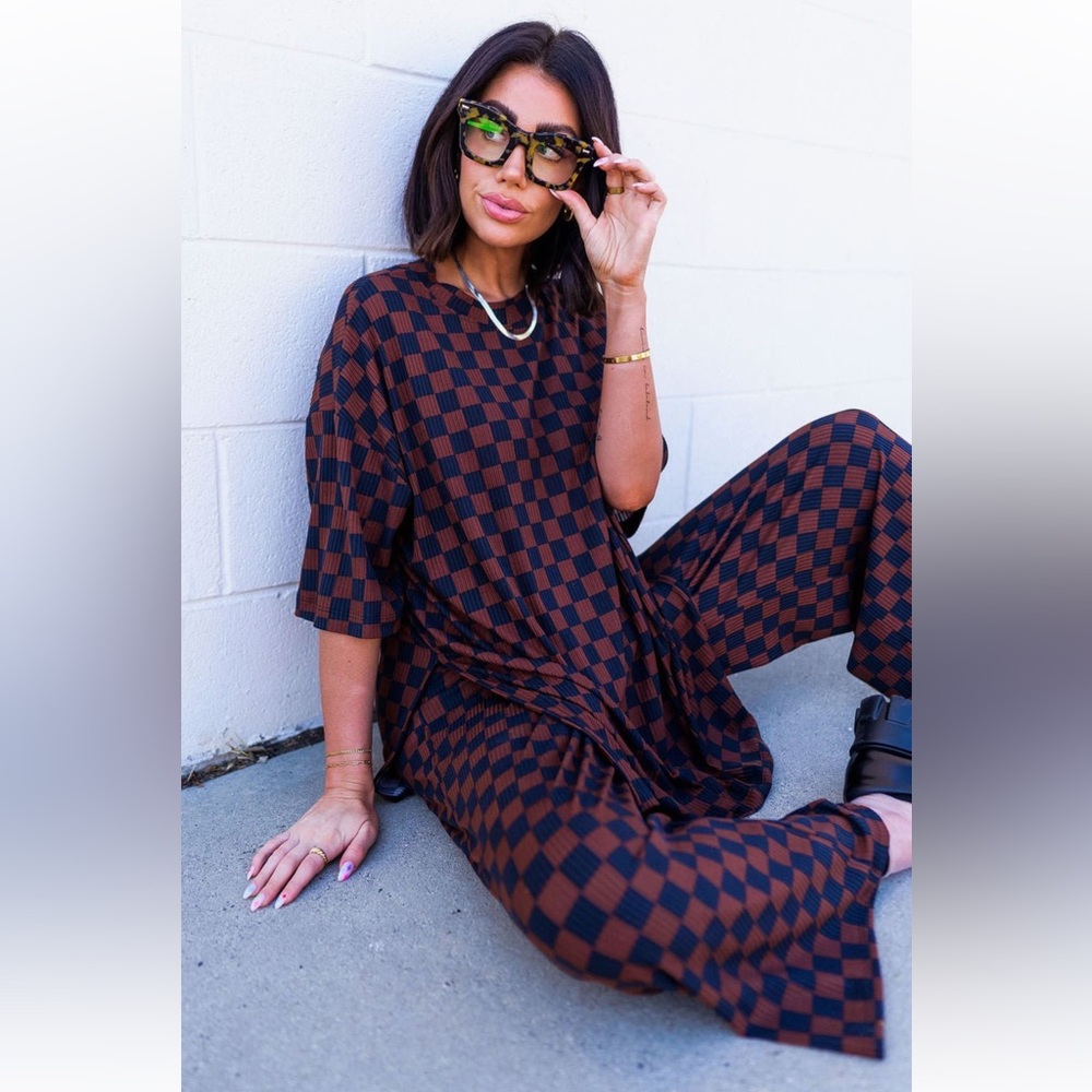 Lex Ribbed Checkerboard Playsuit in Black + Mocha